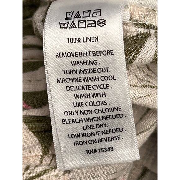 Tahari Shorts Womens Size L Tropical Palm Trees 100% Linen Belted Green Cream - Picture 6 of 10